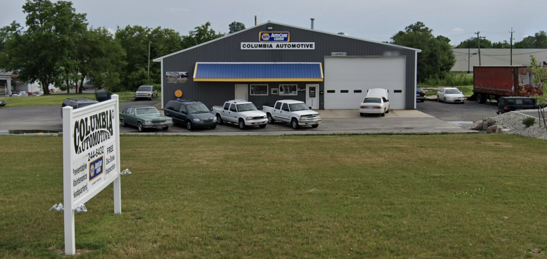 Columbia Automotive shop storefront and sign in Columbia City, Indiana